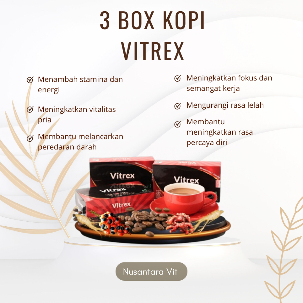 

3 Box Kopi Vitrex – Kopi Pria Mengandung L-Carnitine & Ginseng Merah Bantu Fokus Seharian di Segala Aktivitas
