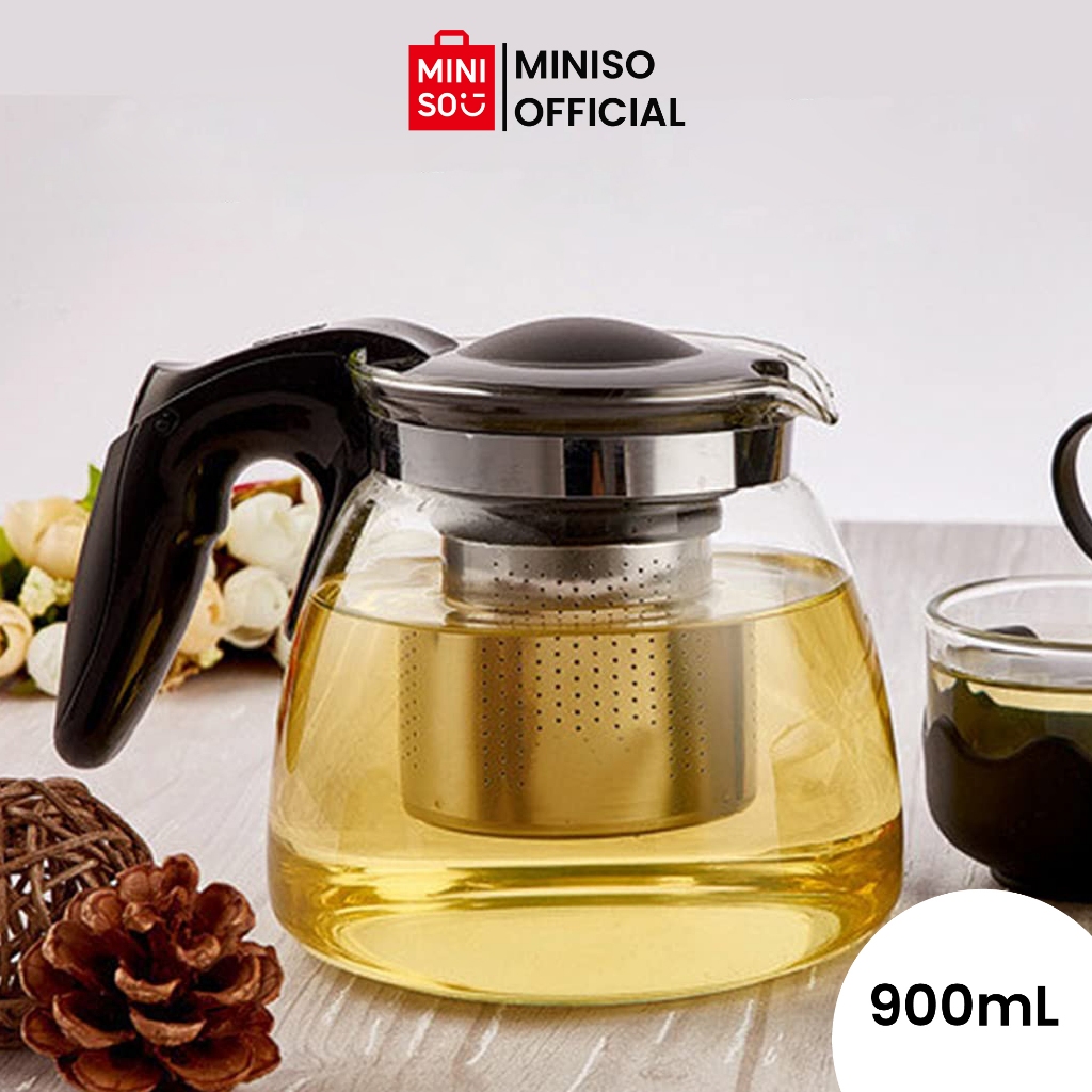 Miniso Teko Teh Gelas Teapot Saringan Kaca 700ML 900ML 1.5L Tempat Teh Kopi Air Transparan Teapot Ta