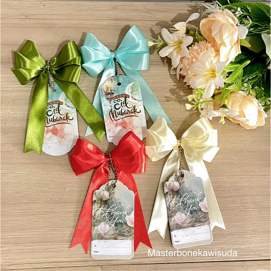 

(Min order 15) Free Hangtag Ucapan Pita Satin Hampers Souvenir Siap pakai / Pita Tempel , Pita Lebaran / Pita Kado / A1