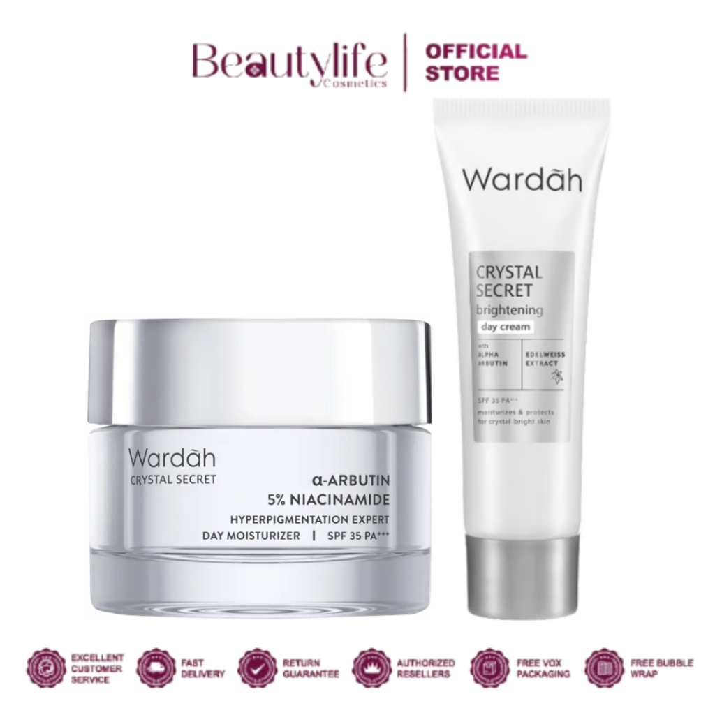 Wardah Crystal Secret Brightening Day Cream - Krim Siang dengan Ekstrak Edelweiss dan Niacinamide - 