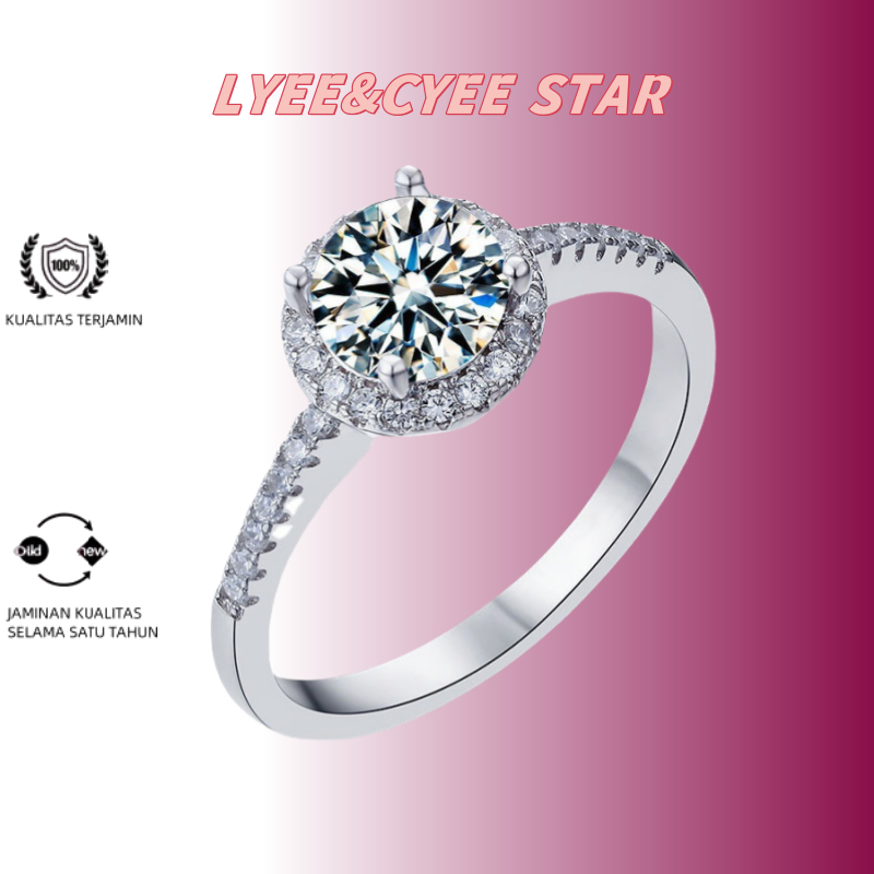 Cincin wanita batu Moissanite, dilengkapi dengan sertifikat GRA, cincin pernikahan, perak 925, tampi