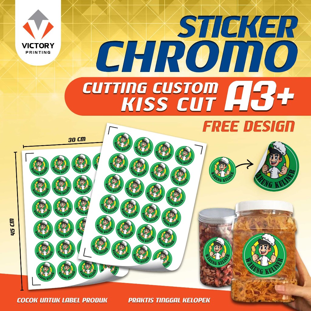 

STIKER LABEL CHROMO A3 / STICKER LABEL KEMASAN / STIKER CUTTING Murah Jakarta