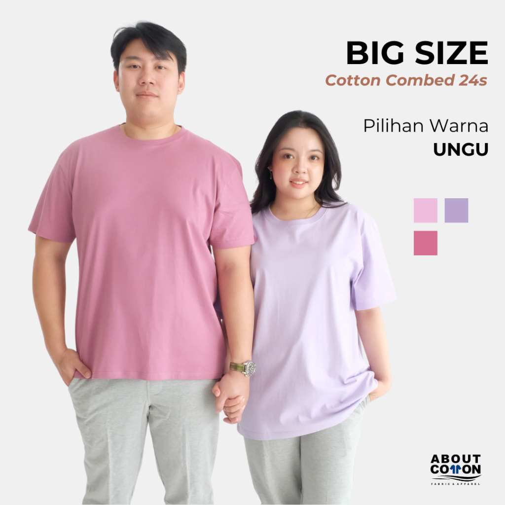 ABOUT COTTON Kaos Polos Jumbo Big Size Cotton Combed 24's Pria dan Wanita – Pilihan Warna Ungu