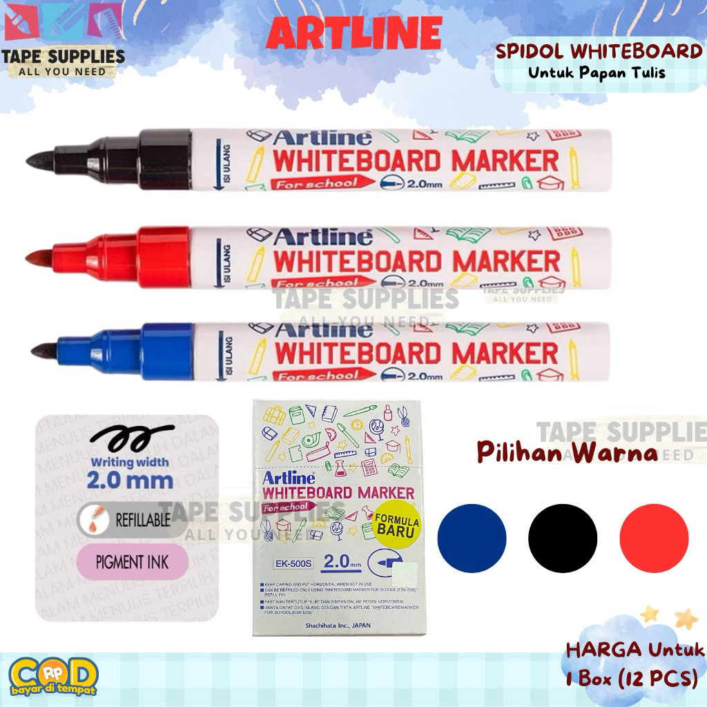 

(12 PCS) ARTLINE Spidol Whiteboard - KUALITAS DAN HARGA TERBAIK Bullet Tip 2.0 MM