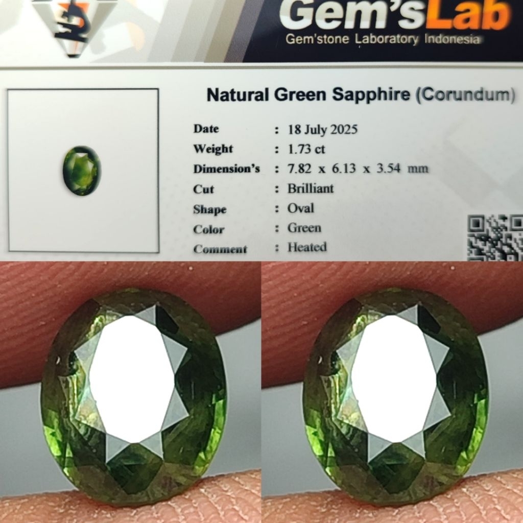 Hot Item nice Color Natural Green Sapphire 1.73 Heated Tanzania