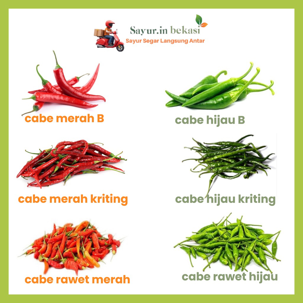 

KIRIM INSTAN Sayur Segar Aneka Cabai Serba 5000 Cabe rawit merah/ rawit hijau/ kriting merah/ kriting hijau/ cabe besar merah/ cabe besar hijau
