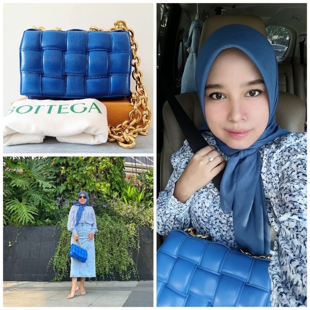 PRELOVED BOTTEGA VENETA CHAIN CASSETTE PADDED INTRECCIO LEATHER CROSS BODY BAG IN BLUE T4A161