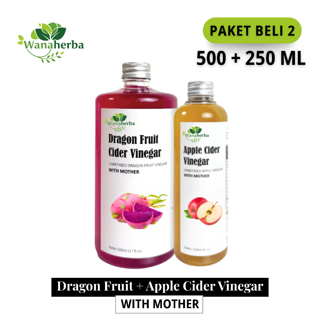 

Wanaherba Cuka Buah Naga + Cuka Apel With Mother 500 + 250 ML Paket 2 Botol