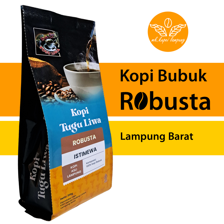 

Kopi Bubuk Robusta Lampung Barat Tjap Tugu Liwa Kualitas Istimewa 200 Gram