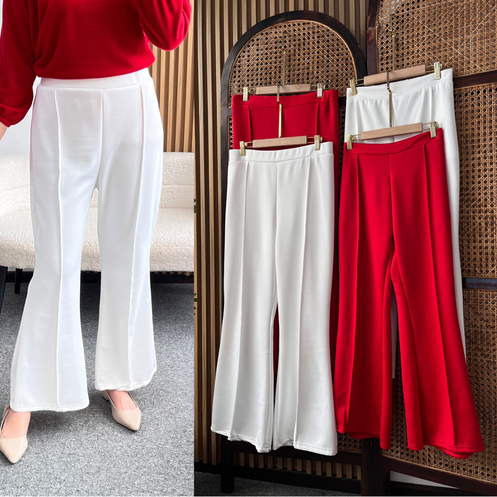 Little butik CUTBRAY MERAH PUTIH PANTS | Celana cutbray wanita bahan scuba ukuran jumbo bigsize