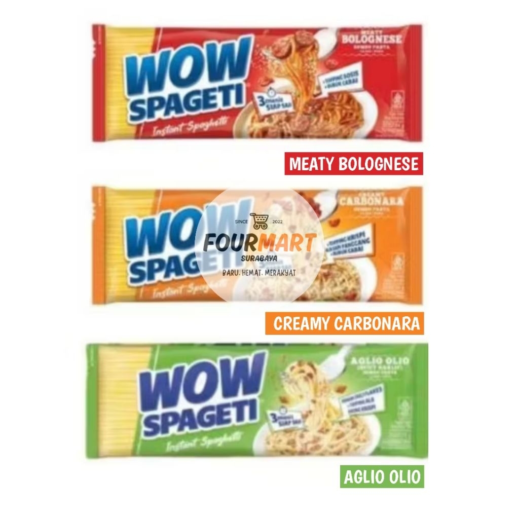 

ECERAN Wow Spageti - Wow Spanghetti Sachet Instant 3 Menit Meaty Bolognese, Creamy Carbonara, Aglio Olio 75g - 80g Exp 2026