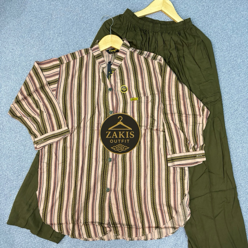 Setelan Kemeja Rayon Motif Salur Bahan Rayon Twill Premium Terbaru