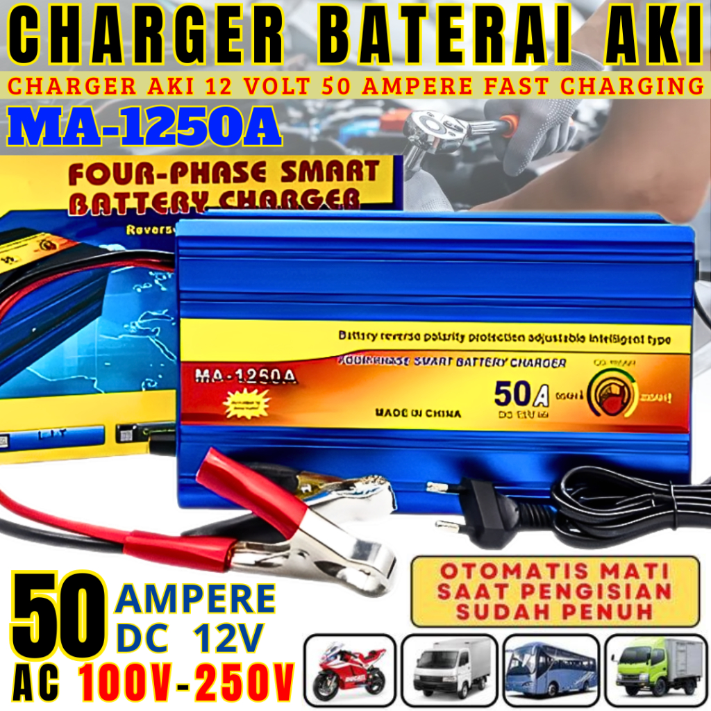 Charger Aki Mobil Otomatis Smart Intelligent 12v 50 amper Ma-1250a / 30 amper Ma-1230a / 20 amper Ma