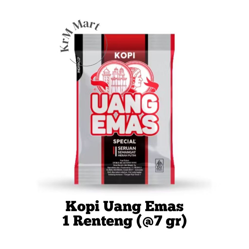 

Kopi Uang Emas 1 renteng renceng @7 gr gram coffee duit duik duwek mas bubuk instan special spesial seruan semangat merah putih