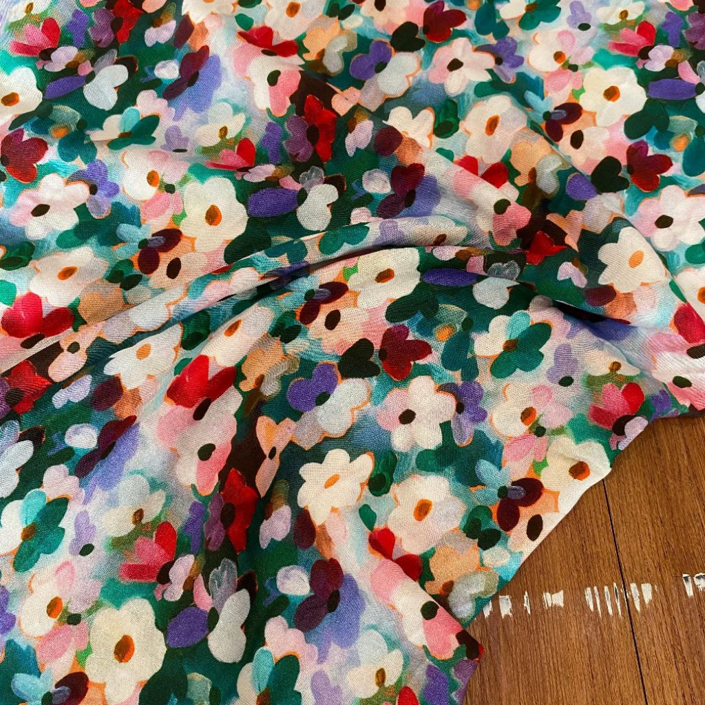 New kain katun rayon viscose motif bunga warna-warni (harga tertera 50cm)