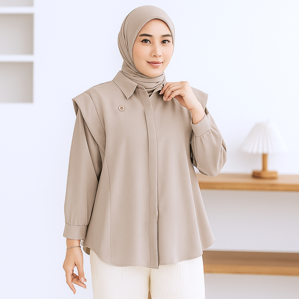 Blus Andini Lengan Panjang Polos Wanita Syakila Kekinian