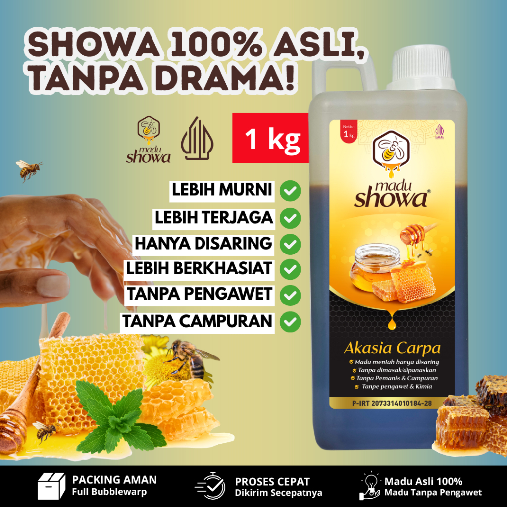 

100 % Asli Madu Murni Akasia Carpa Madu Showa 1 Kg Lengkap Original Halal & Dinkes