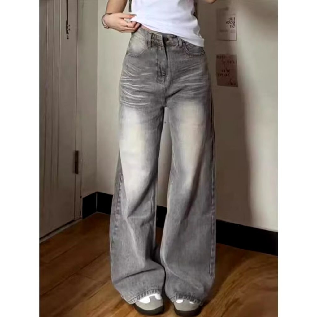 COD Lulu Jeans - Celana Jeans Highwaist Celana Jeans Abu-abu Celana Jeans Wanita Celana Loose Jeans 