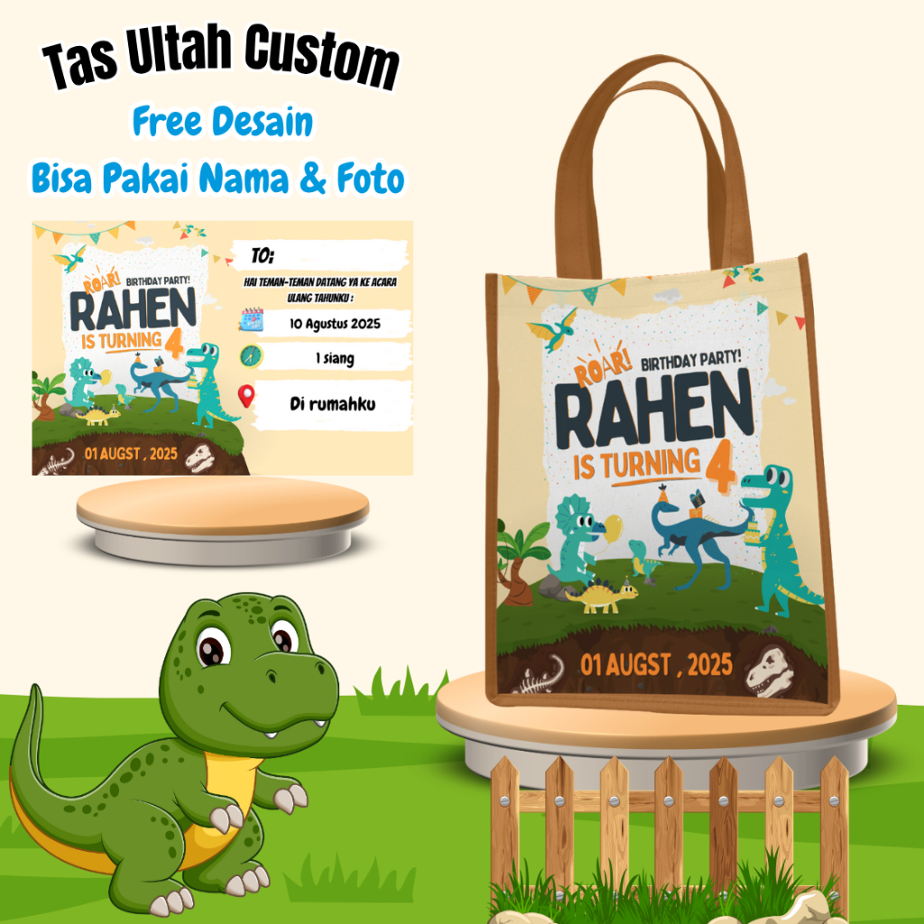 

Paket 70 Tas Ultah Ulang Tahun Anak Free Undangan Murah Unik Kekenian Custom Dino Nama Foto Muat Kfc