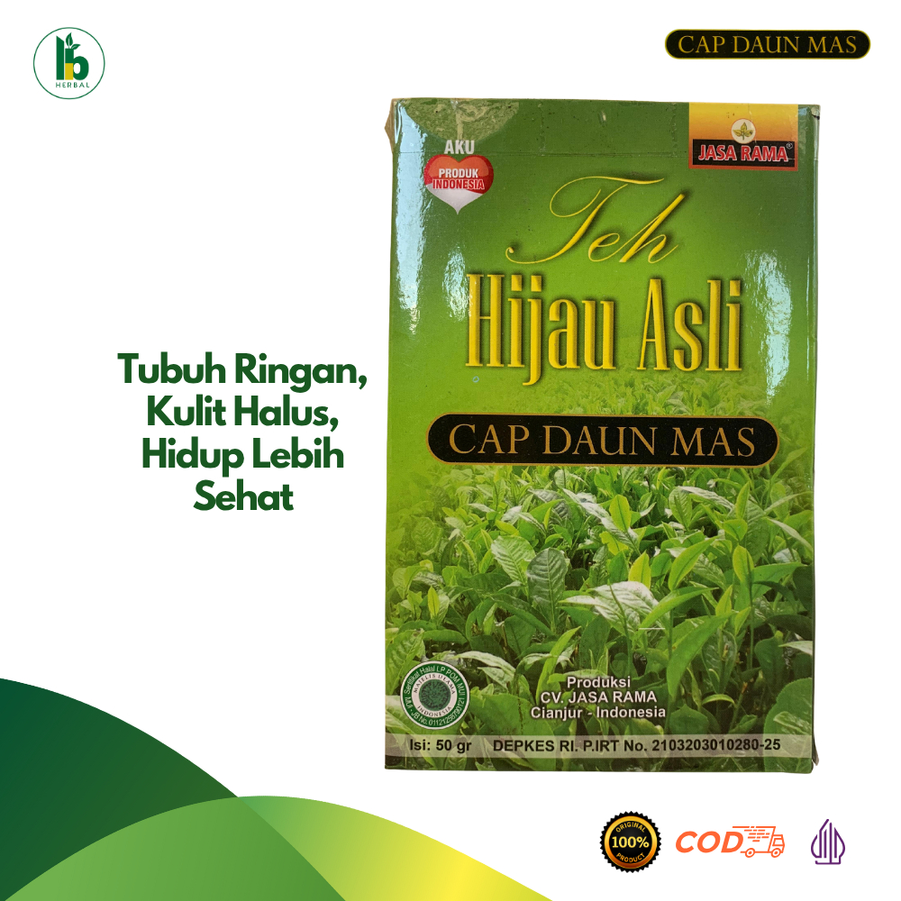 

Teh Hijau Asli Cap Daun Mas - Membantu Mencegah pertumbuhan sel-sel kanker & batu ginjal | 50 g
