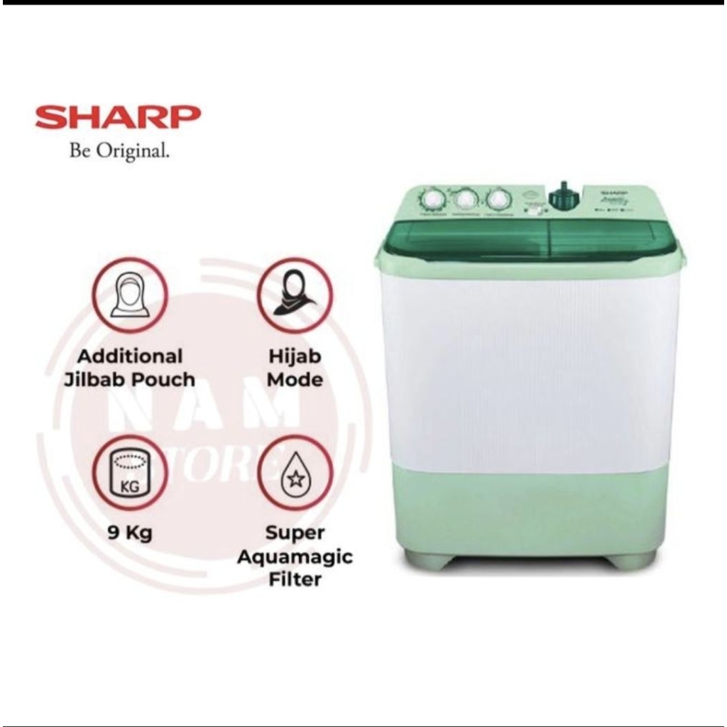 MESIN CUCI SHARP 2 TABUNG 9,5KG HIJAB SERIES ES-T1070SJ