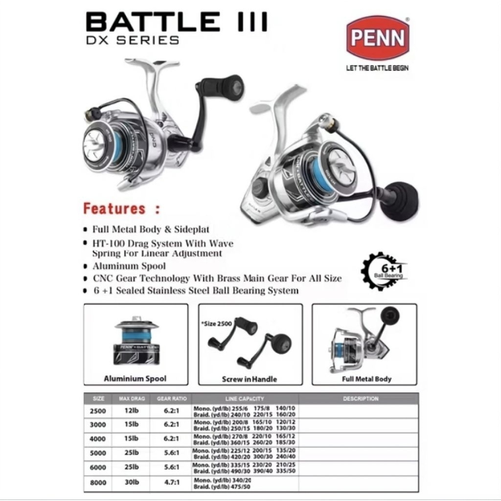Reel PENN BATTLE III DX 2500 3000 4000 6000 8000