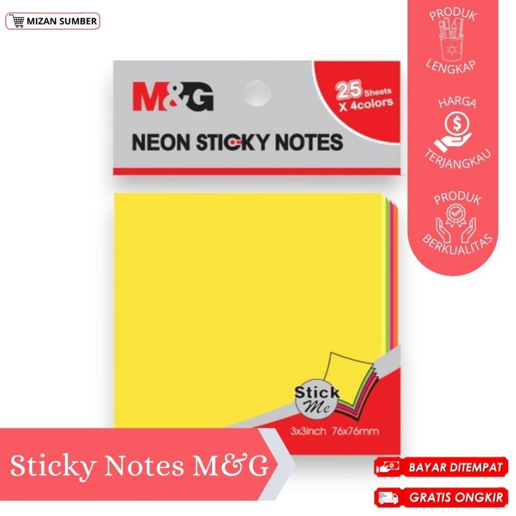 

NEON STICKY NOTES / STICKY NOTES M&G / STICKY NOTES 76X76mm / STICKY NOTES 25 SHEETS / STICKY NOTES 4 COLOUR / ALAT TULIS KANTOR / CIREBON / COD / FREE ONGKIR