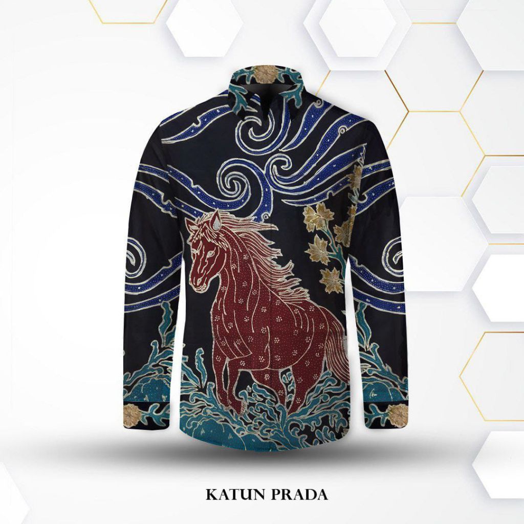 kain batik tulis pria katun prada emas. batik tulis pria motif kuda burung ikan naga macan bangau. e