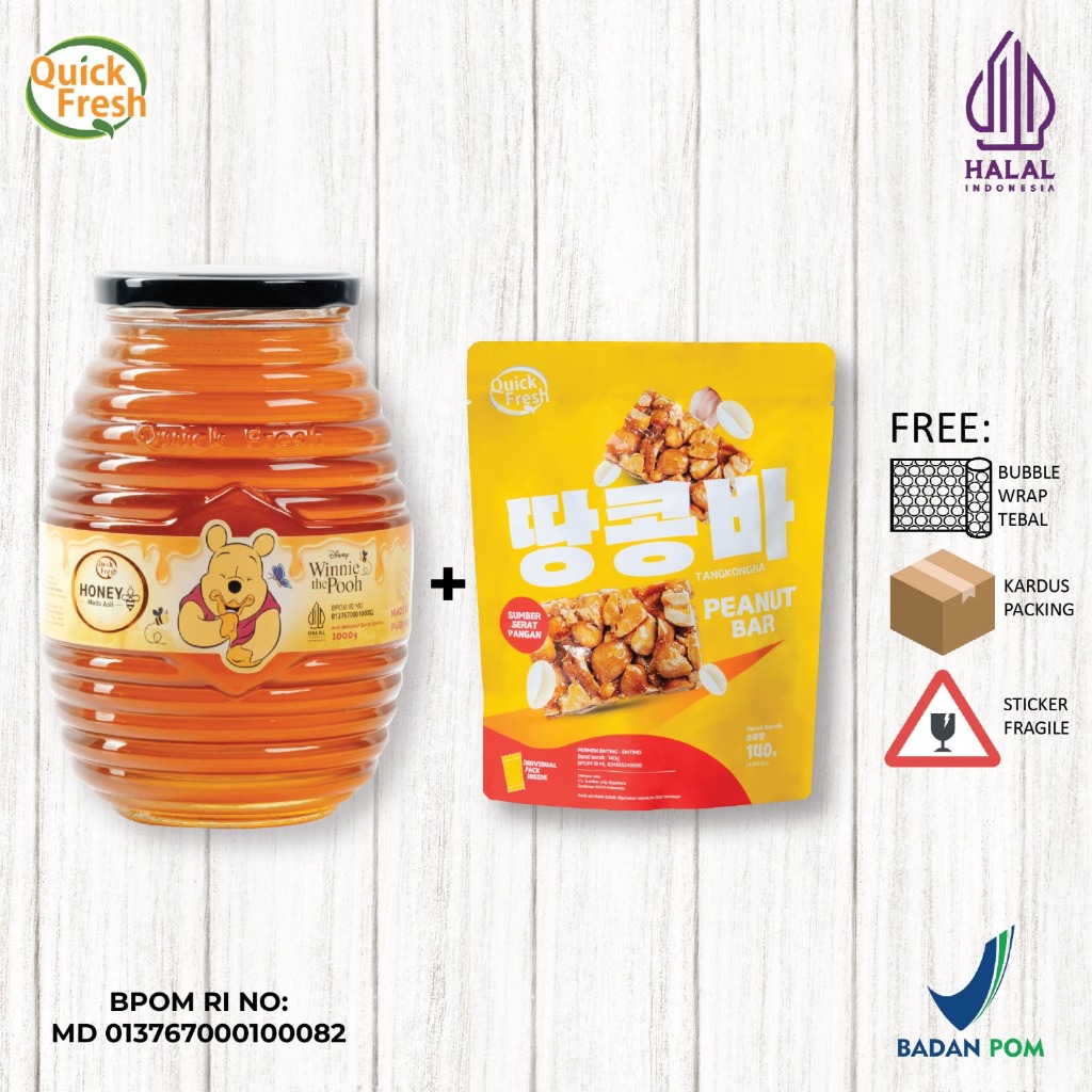 

[FREE QF PEANUT BAR 126GR] DISNEY Quick Fresh Honey / Madu 1kg Jar