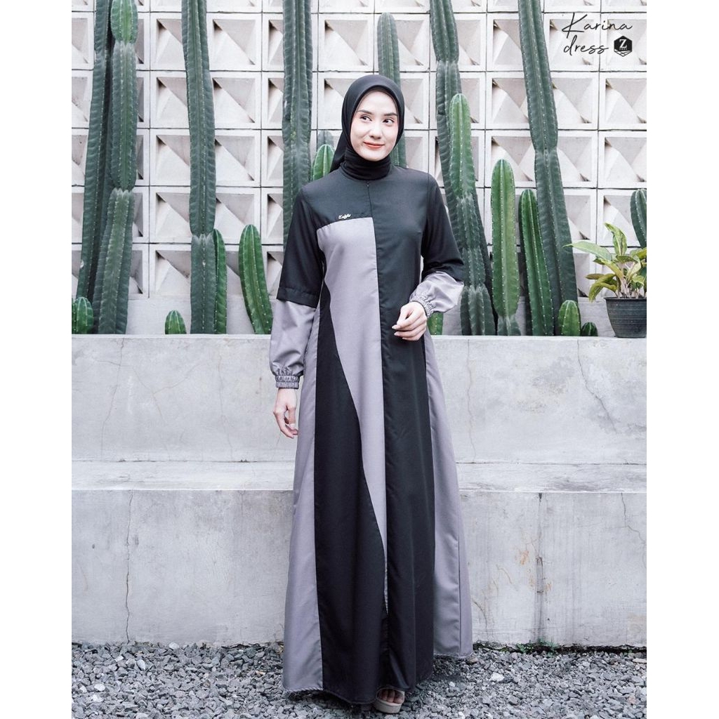 Promo Ambyar Karina dress by Zalifa✔️dress zalifa, gamis motif, gamis polos