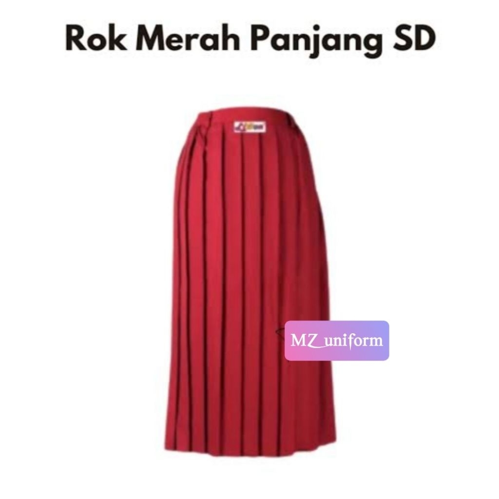 Rok Merah Panjang SD / Rok Merah SD Rempel Keliling / Rok Merah Panjang SD Pinggang Karet