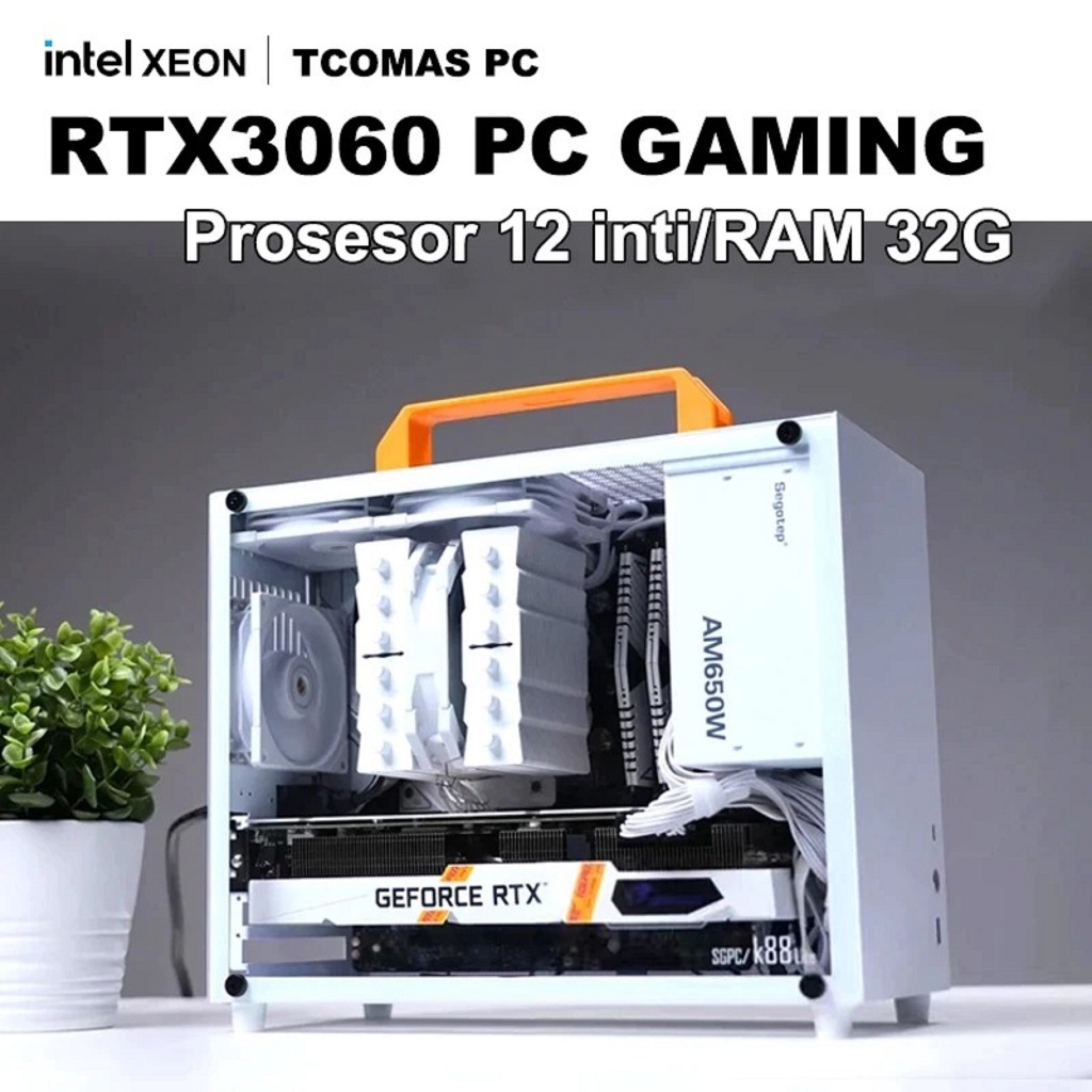 PC gaming full set 12-inti baru, Komputer desktop perakitan desain kantor