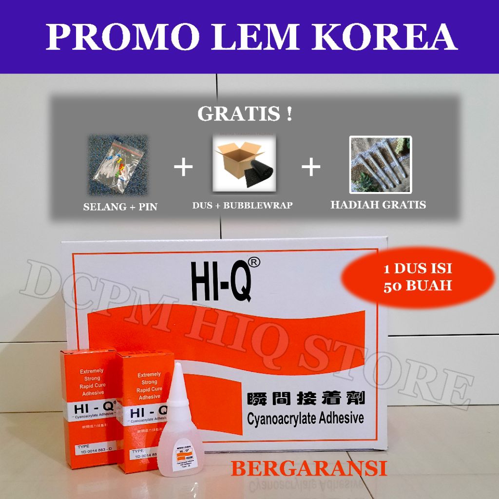 

Lem korea cyanoacrylate hiq / lem tetes serbaguna hi q / lem setan super kuat hiqi / lpower glue