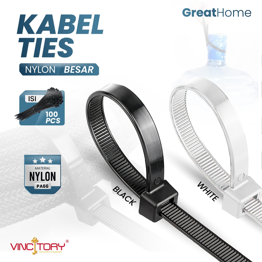 

Vincitory Kabel Ties Nylon Hitam Putih 100pcs