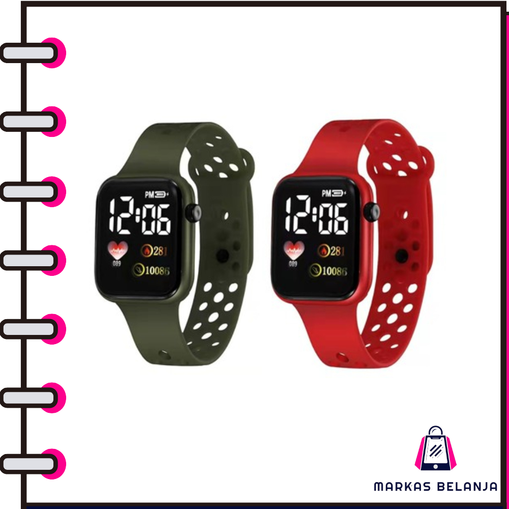MARKAS Jam Tangan Digital LED Wanita Dan Pria Strap Rubber Dial Kotak Tampilan Layar Besar Y1972