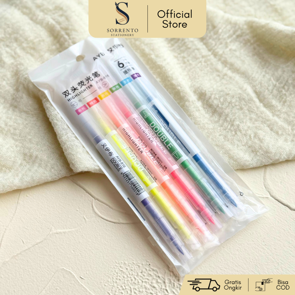 

Set 6 Pcs Highlighter Dual Tip 2 Ujung Warna Pastel