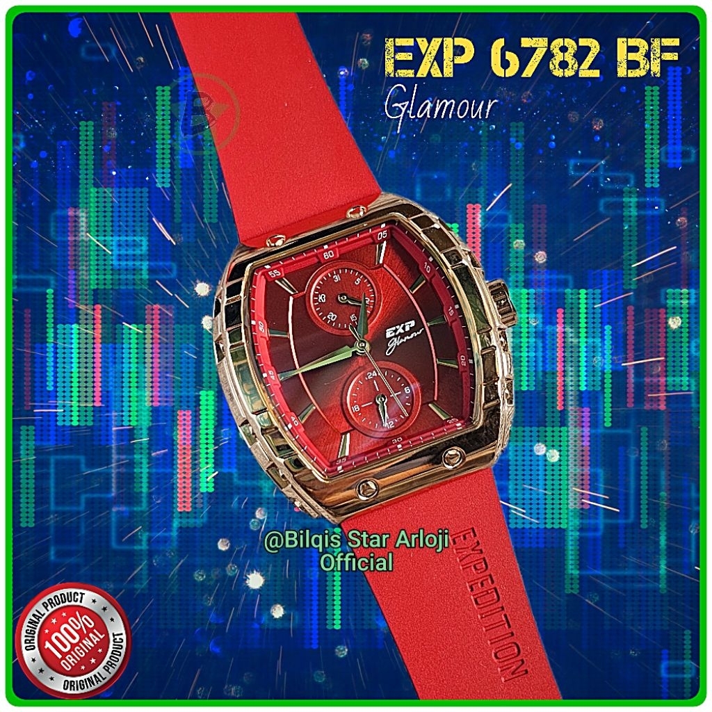 Expedition Wanita Kotak E6782 Case Rose Gold Tali Karet Original