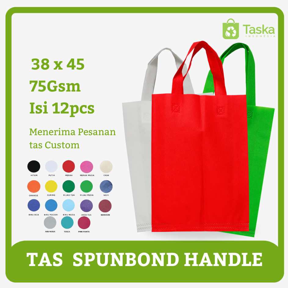 

Taska - (Isi12) Tas Sembako Spunbond Handle 38x45 Banyak Warna Lusinan Grosir Goodiebag