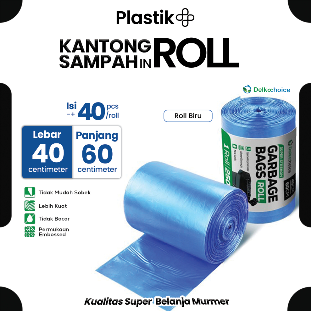 Kantong Kresek Plastik Sampah Biru Roll Tebal 40cm x 60cm / Trash Bag Blue / Garbage Bag Delkochoice