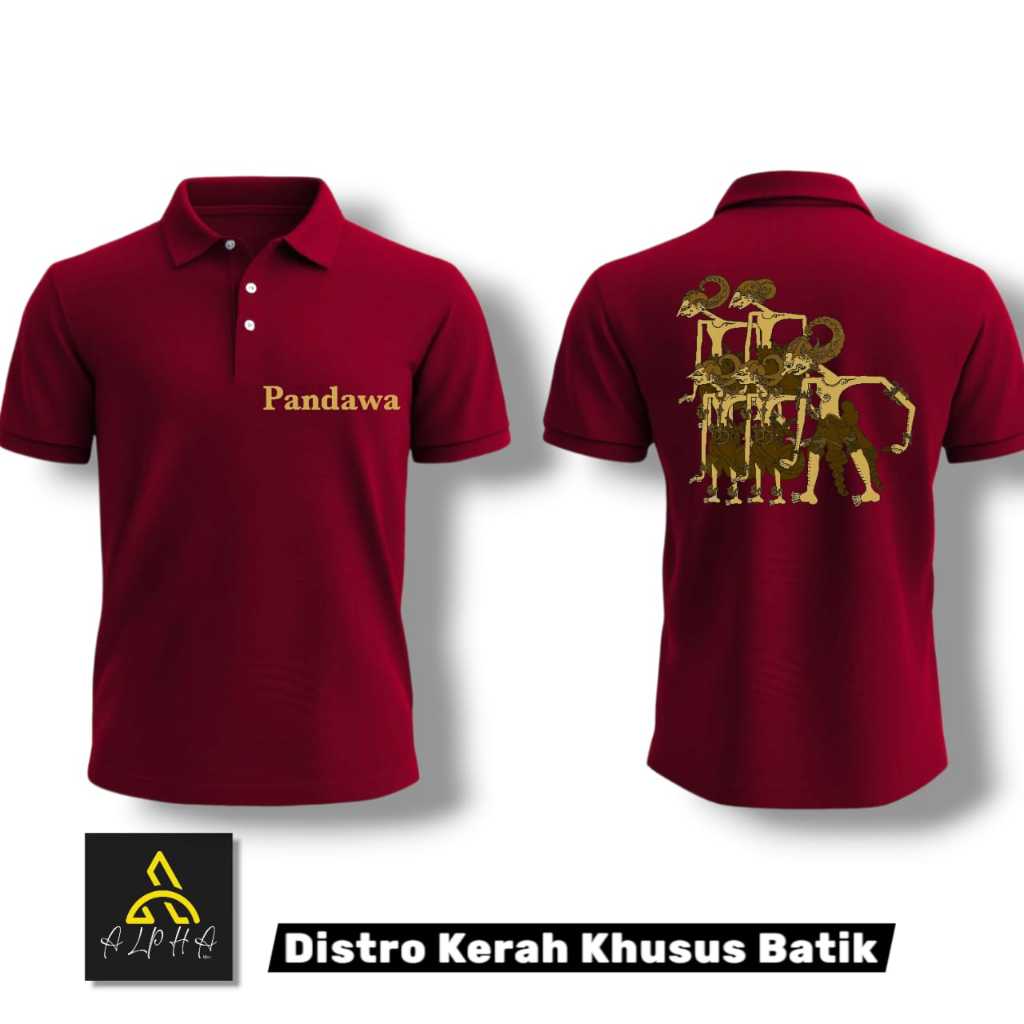 ALPHA - KAOS KERAH BATIK WAYANG PANDAWA LIMO DISTRO PREMIUM KATUN PRIA