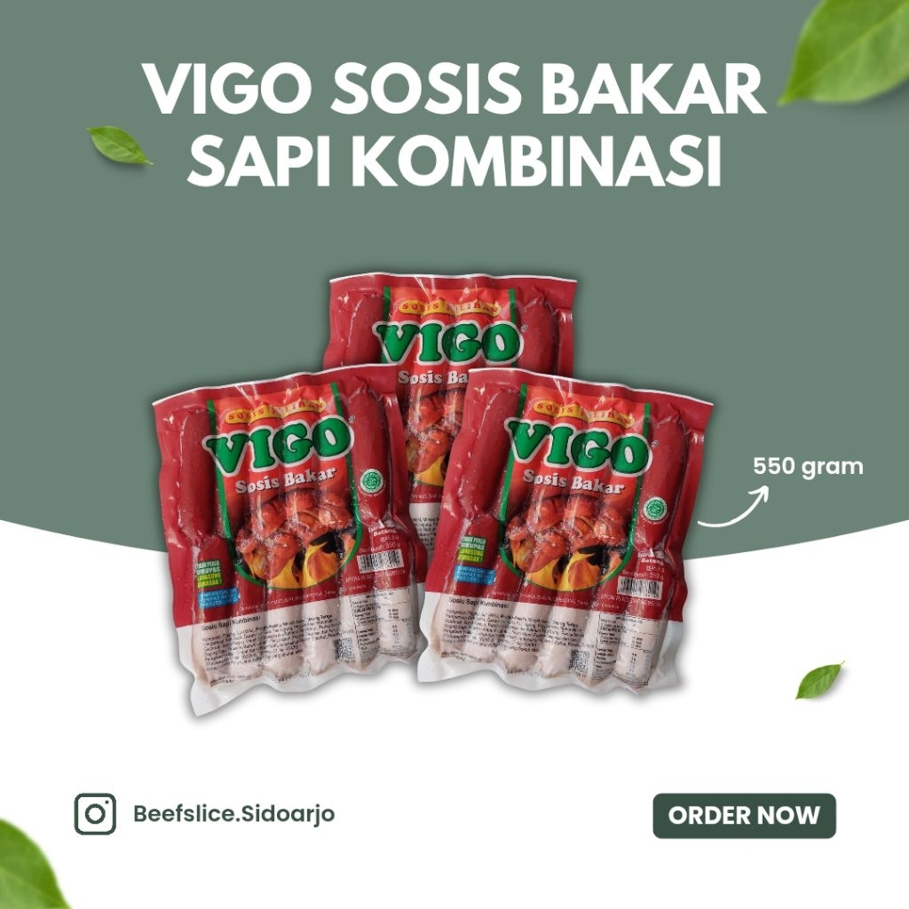 

READY Vigo Sosis Bakar Sapi Kombinasi isi 12 pcs 550 gram