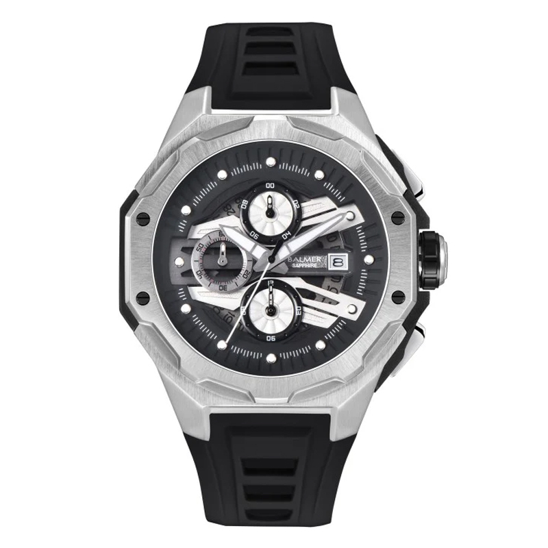 Balmer B-8818MCT-SS-4 Silver Black Rubber Jam Tangan Pria Original