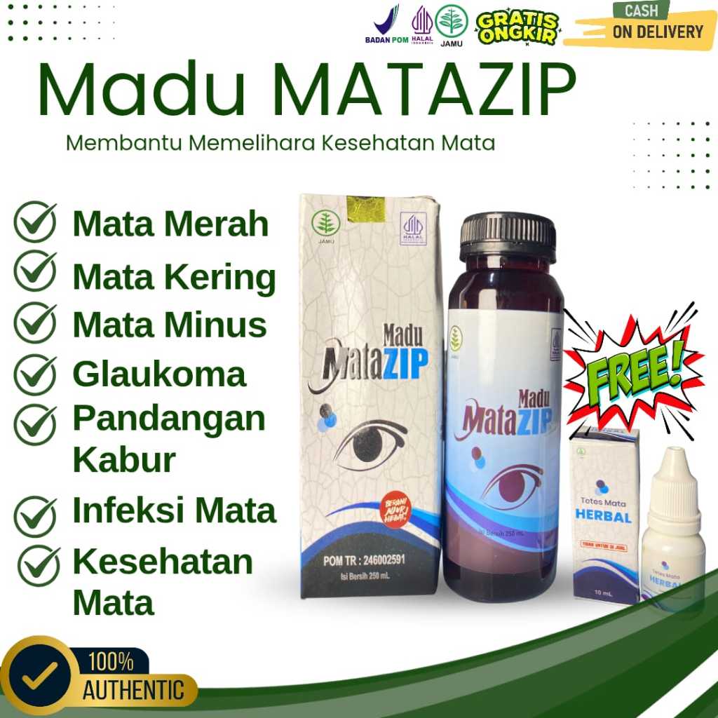 Madu MataZip 250 ml Free Tetes Mata Zip - Madu Herbal Untuk Kesehatan Mata, Ketegangan Mata
