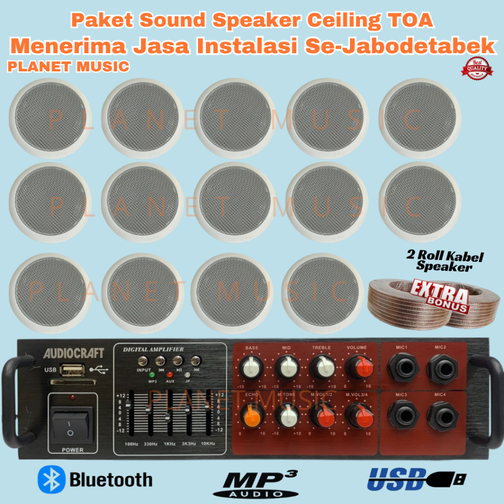 Paket Sound Speaker Ceiling TOA / Speaker Plafon / Ampli AC-800 PRO ( 14 Speaker )