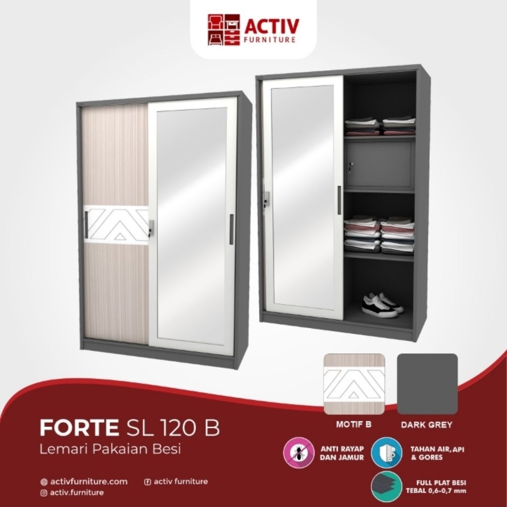 Lemari baju pakaian besi sliding Activ FORTE SL120 - Bandung saja
