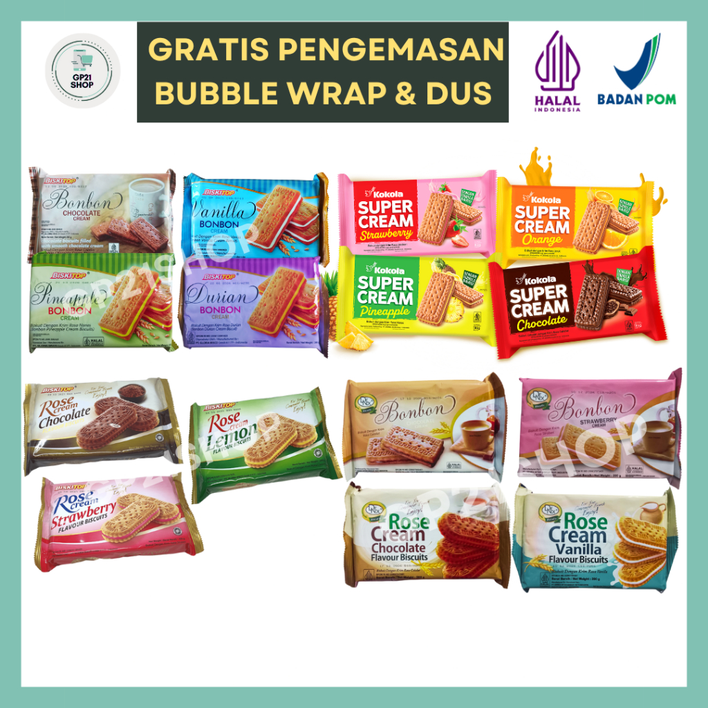 Biskitop Denex Bonbon Rose Cream 200gr, Kokola Super Cream 180gr  Biskuit Snack Cemilan Murah