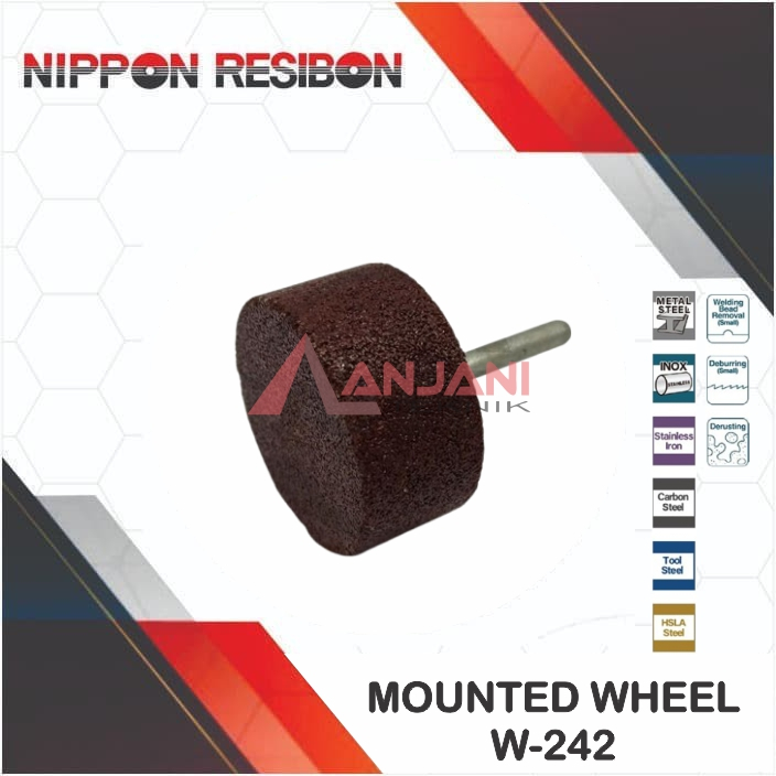 NIPPON RESIBON A36P MOUNTED WHEEL RESINOID W-242 BATU GERINDA BOTOL 50 x 25 x 6 mm / ABRASIVE GRAIN 