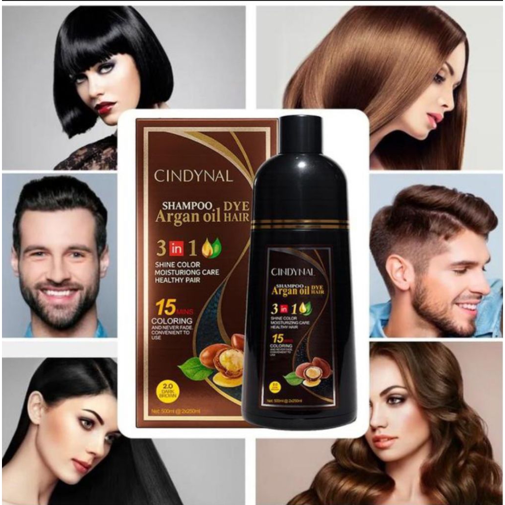 BPOM MURAH CINDYNAL MOKERU ARGAN OIL Semir Herbal Shampoo untuk Rambut Beruban - Pewarna Rambut Uban
