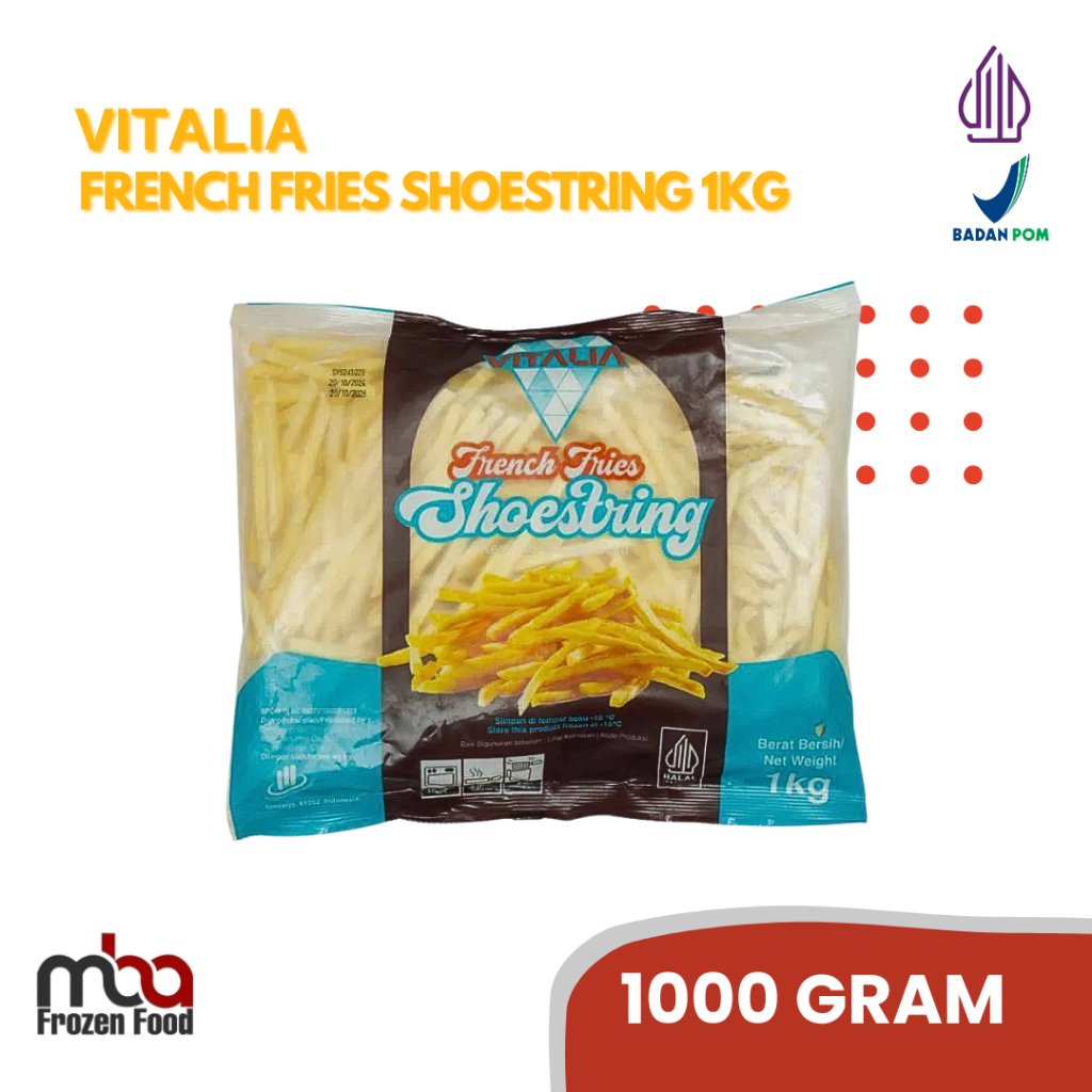 

VITALIA Kentang Shoestring 1 Kg/Kentang Shoestring/ Kentang irisan Beku /Kentanggoreng /Sidedish /Camilan /Gorengan /Kentang /Frozenfood /Nugget /Snack /Makananringan