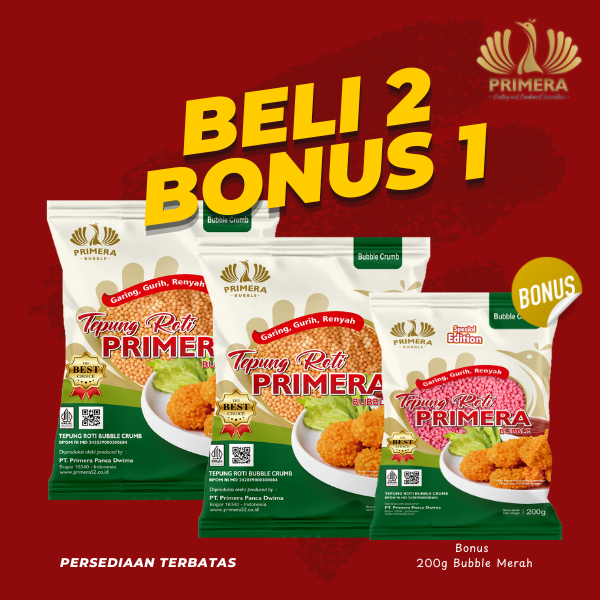 

(BELI 2 BONUS 1) PRIMERA - Tepung Bubble Crumbs Orange 500g + Bonus Bubble Crumb Merah 200g